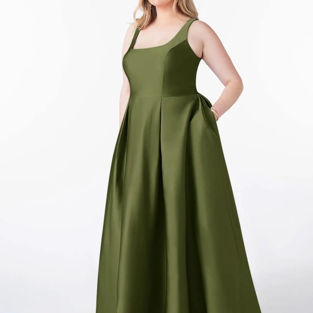 Azazie Green Pleated Maxi Gown Square Neck
